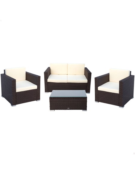 Conjunto mesa baja, 2 sillas y 1 sofá jardín ratán