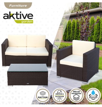 Conjunto mesa baja, 2 sillas y 1 sofá jardín ratán 2