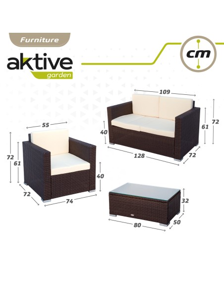 Conjunto mesa baja, 2 sillas y 1 sofá jardín ratán