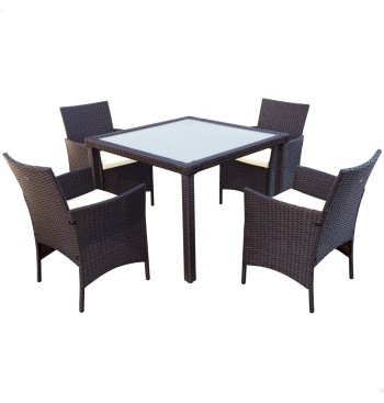 Conjunto mesa grande y 4 sillas jardín ratán