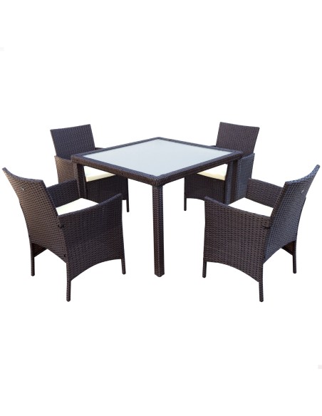 Conjunto mesa grande y 4 sillas jardín ratán