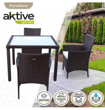 Conjunto mesa grande y 4 sillas jardín ratán 2