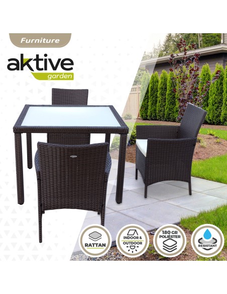 Conjunto mesa grande y 4 sillas jardín ratán