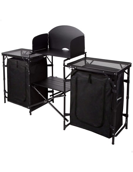 Armoire de cuisine de camping pliante 175 x 48 x 110 cm avec pare-vent, placards et étagères