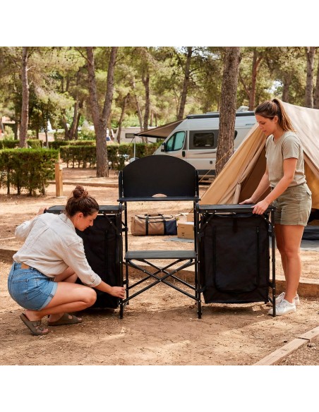 Armoire de cuisine de camping pliante 175 x 48 x 110 cm avec pare-vent, placards et étagères