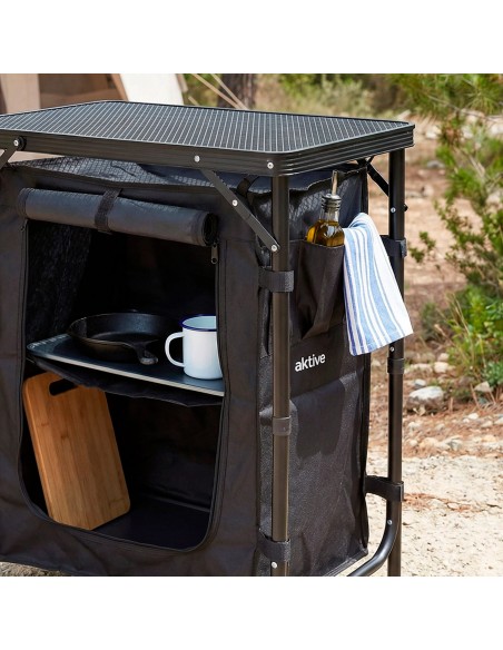 Armoire de cuisine de camping pliante 175 x 48 x 110 cm avec pare-vent, placards et étagères