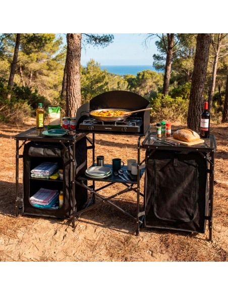 Armoire de cuisine de camping pliante 175 x 48 x 110 cm avec pare-vent, placards et étagères