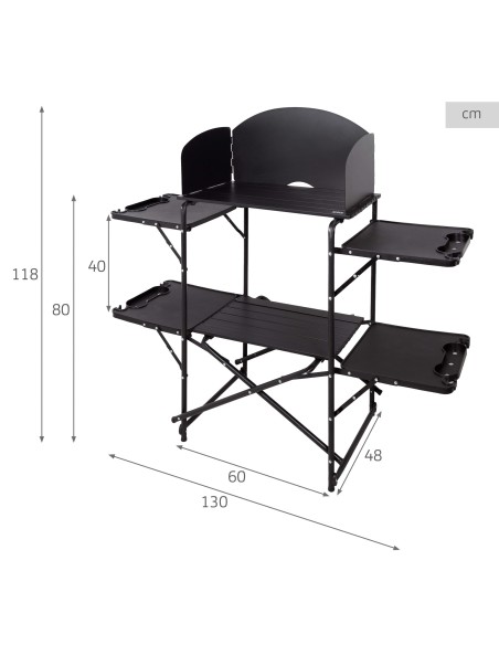 Meuble de cuisine de camping pliable, en acier, 130 x 48 x 118 cm, avec sac de transport