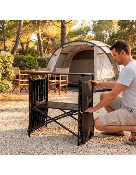 Meuble de cuisine de camping pliable, en acier, 130 x 48 x 118 cm, avec sac de transport