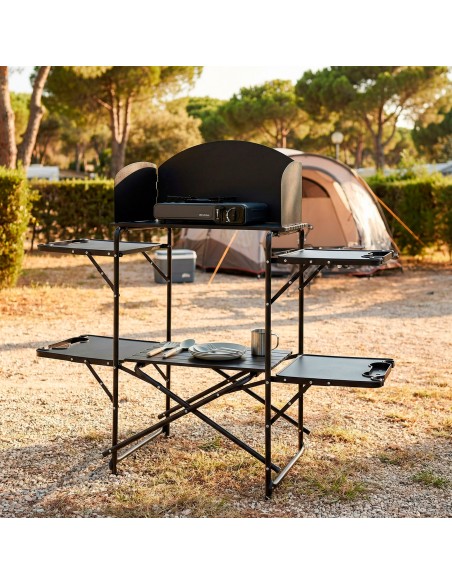 Meuble de cuisine de camping pliable, en acier, 130 x 48 x 118 cm, avec sac de transport