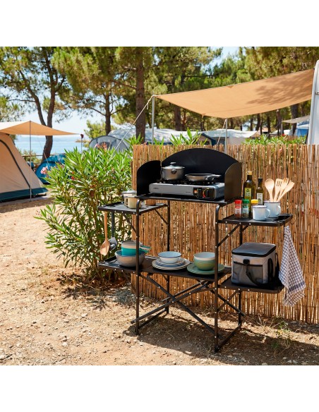 Meuble de cuisine de camping pliable, en acier, 130 x 48 x 118 cm, avec sac de transport