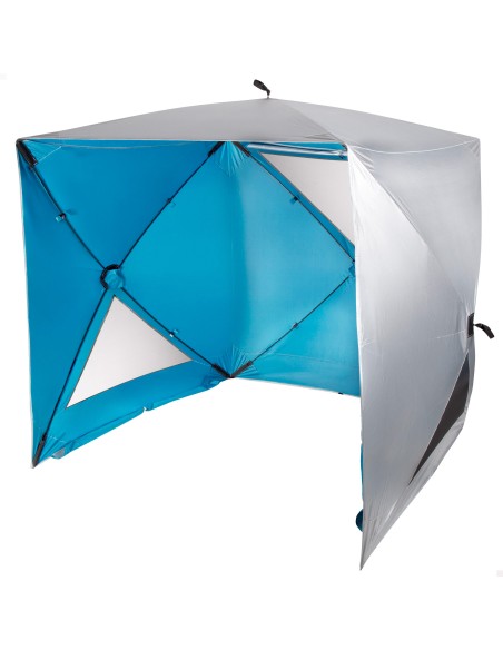 Paravientos y carpa de playa Pop Up azul 165x165x183 cm
