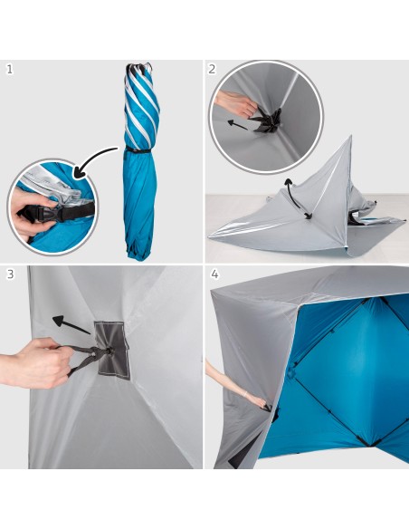 Paravientos y carpa de playa Pop Up azul 165x165x183 cm