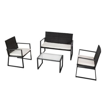 Ensemble table, 2 chaises et 1 canapé de jardin en rotin