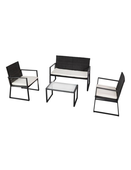 Ensemble table, 2 chaises et 1 canapé de jardin en rotin