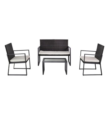 Ensemble table, 2 chaises et 1 canapé de jardin en rotin 2