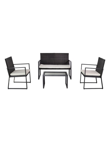 Ensemble table, 2 chaises et 1 canapé de jardin en rotin