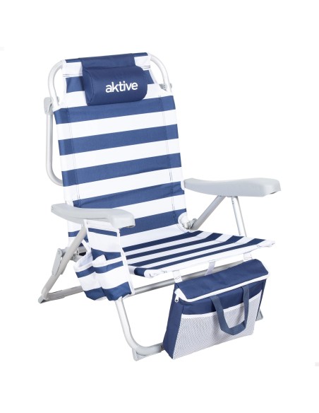 Silla playa multiposición 48x58x80 cm marinera con cojín, bolsillos y nevera