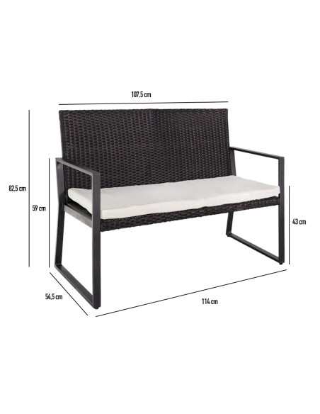 Ensemble table, 2 chaises et 1 canapé de jardin en rotin
