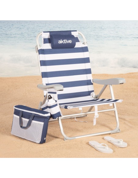 Silla playa multiposición 48x58x80 cm marinera con cojín, bolsillos y nevera