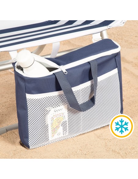 Silla playa multiposición 48x58x80 cm marinera con cojín, bolsillos y nevera