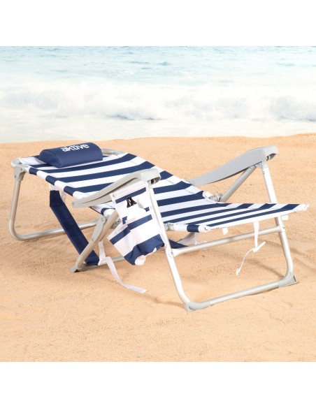 Silla playa multiposición 48x58x80 cm marinera con cojín, bolsillos y nevera