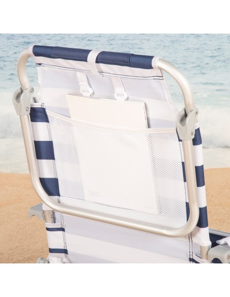 Silla playa multiposición 48x58x80 cm marinera con cojín, bolsillos y nevera