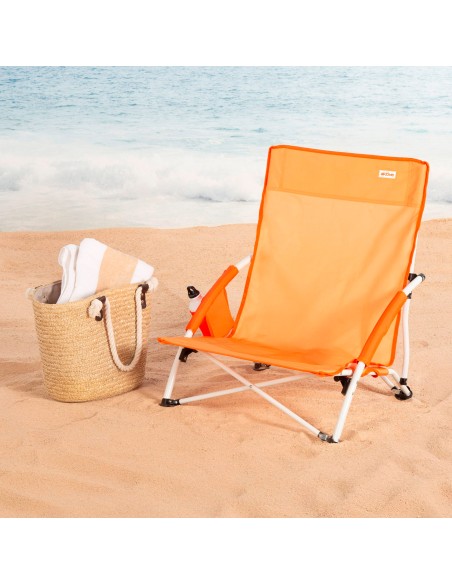 Chaise de plage pliante avec poche latérale orange 50x49x66 cm