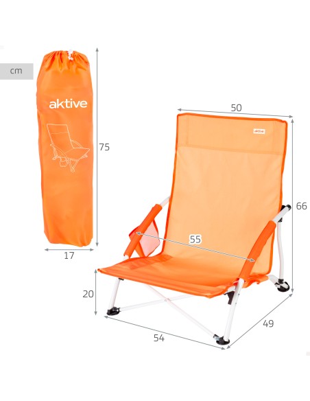 Chaise de plage pliante avec poche latérale orange 50x49x66 cm