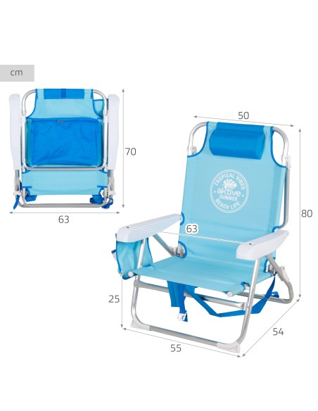 Silla playa multiposición 50x554x80 cm azul