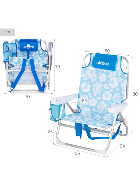 Chaise de plage multipositions avec appui-tête 50x54x80 cm Hawaii