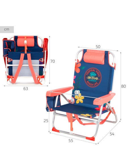 Chaise de plage pliante multipositions 50x54x80 cm