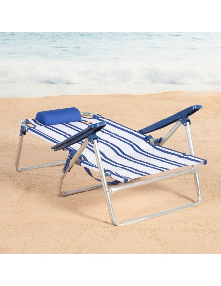Chaise de plage basse multipositions 48x45x83 cm style nautique