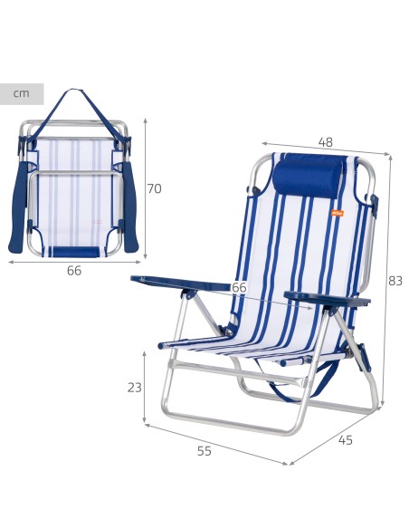 Chaise de plage basse multipositions 48x45x83 cm style nautique