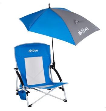 Chaise pliante avec parasol et porte-gobelet 50x49x65 cm