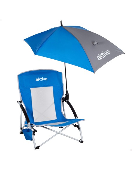 Chaise pliante avec parasol et porte-gobelet 50x49x65 cm