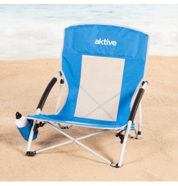 Chaise pliante avec parasol et porte-gobelet 50x49x65 cm 2