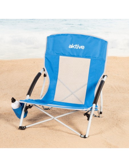 Chaise pliante avec parasol et porte-gobelet 50x49x65 cm