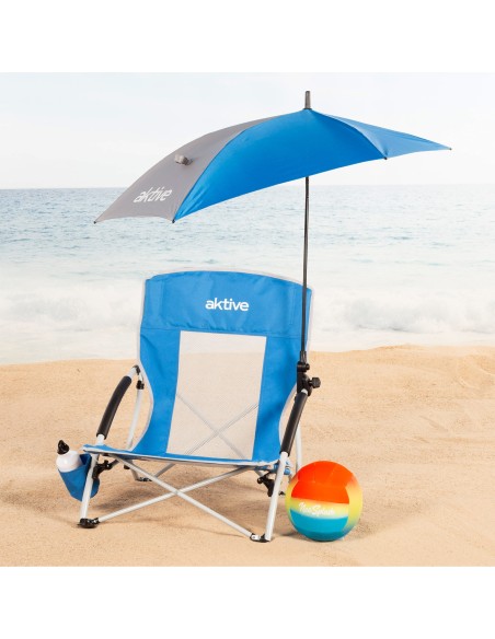 Chaise pliante avec parasol et porte-gobelet 50x49x65 cm