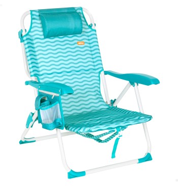 Chaise de plage multipositions 48x58x76 cm bleu vagues...