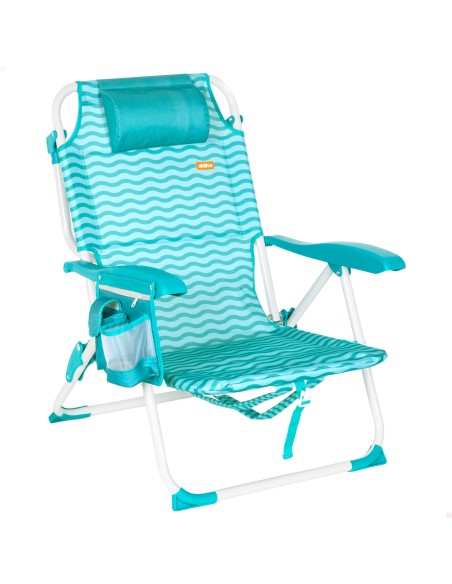 Chaise de plage multipositions 48x58x76 cm bleu vagues avec poches