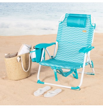 Chaise de plage multipositions 48x58x76 cm bleu vagues... 2