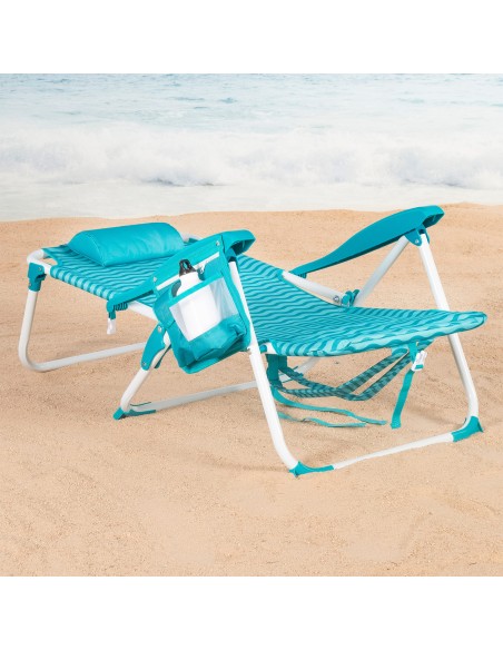 Chaise de plage multipositions 48x58x76 cm bleu vagues avec poches