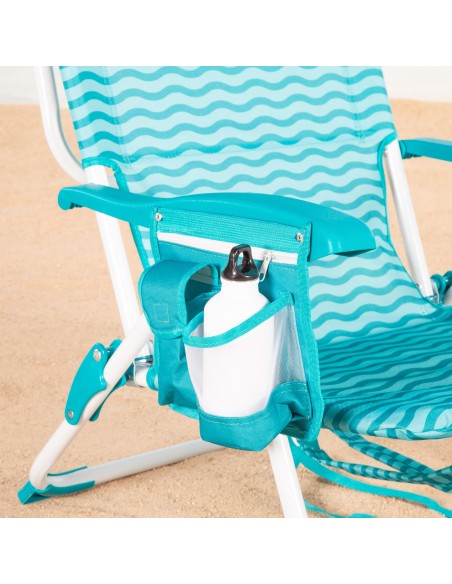 Chaise de plage multipositions 48x58x76 cm bleu vagues avec poches