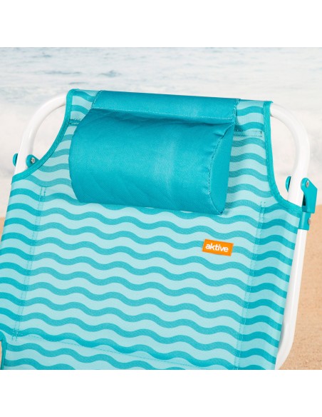 Chaise de plage multipositions 48x58x76 cm bleu vagues avec poches
