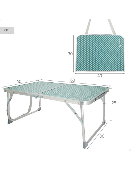 Table de camping pliante en aluminium avec poignée de transport 60x40x25 cm