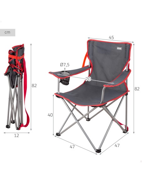 Chaise de camping pliante gris foncé, avec poignée 47x47x82 cm