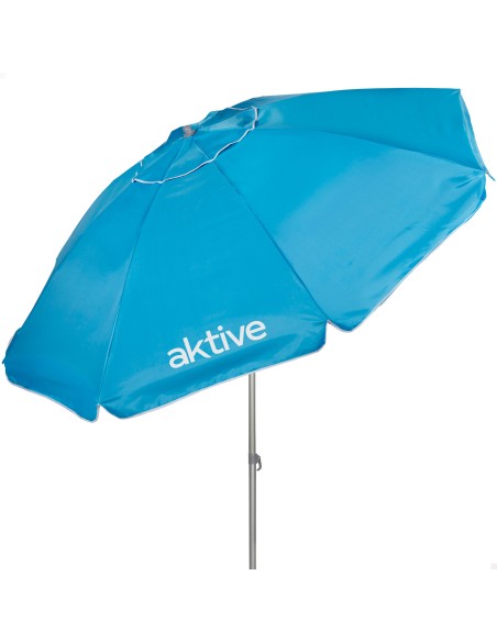 Parasol de plage coupe-vent à 8 baleines, 240 cm, bleu