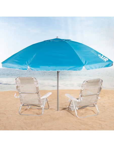 Parasol de plage coupe-vent à 8 baleines, 240 cm, bleu