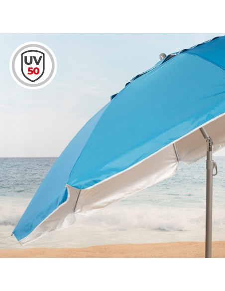 Parasol de plage coupe-vent à 8 baleines, 240 cm, bleu